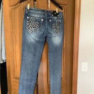 Miss Me Blue Skinny Jeans with Silver Embellishments
